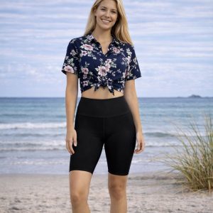 Coastal Black – High-Waisted Swim Biker Shorts