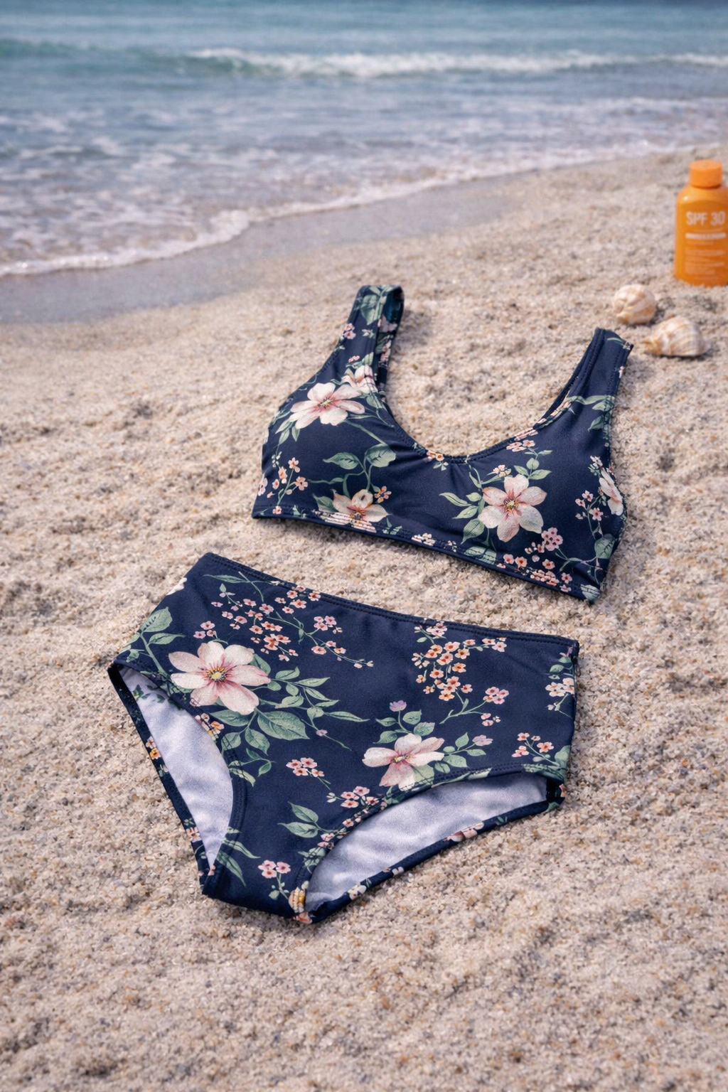 Midnight Garden – High-Waisted Bikini Set