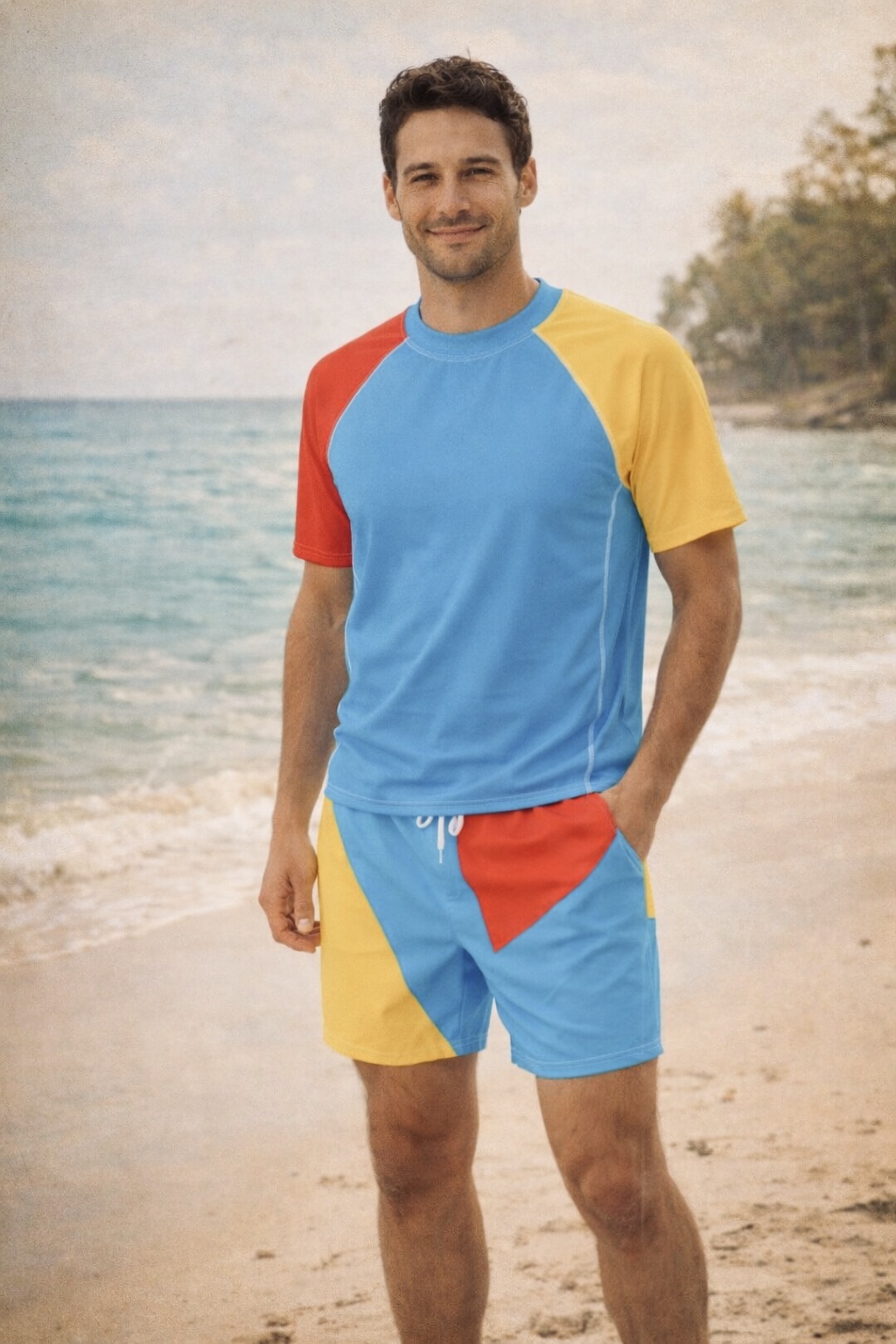 Poolside Color Block Rash Guard – Men