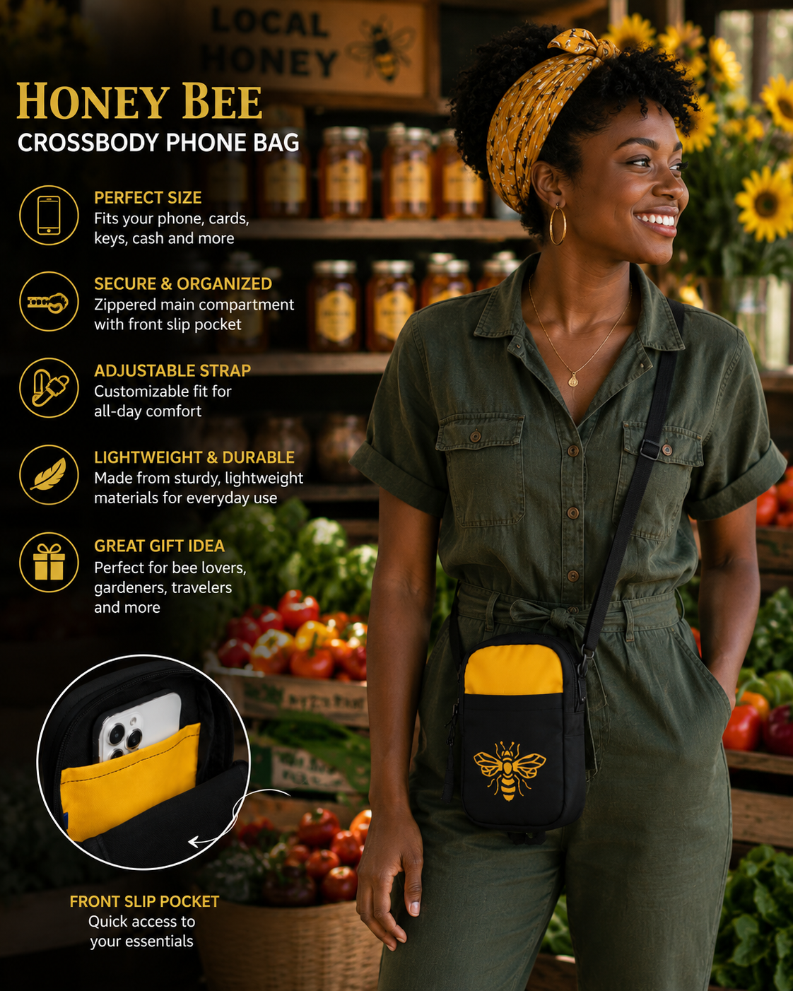 Honey Bee Crossbody Phone Bag - Image 4
