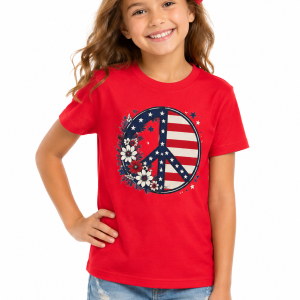 Patriotic Floral Peace Sign Youth Tee