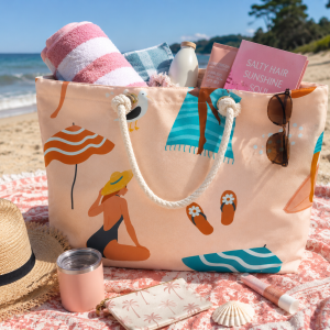 Seaside Escape Beach Tote Bag – Large Coastal Summer Carryall
