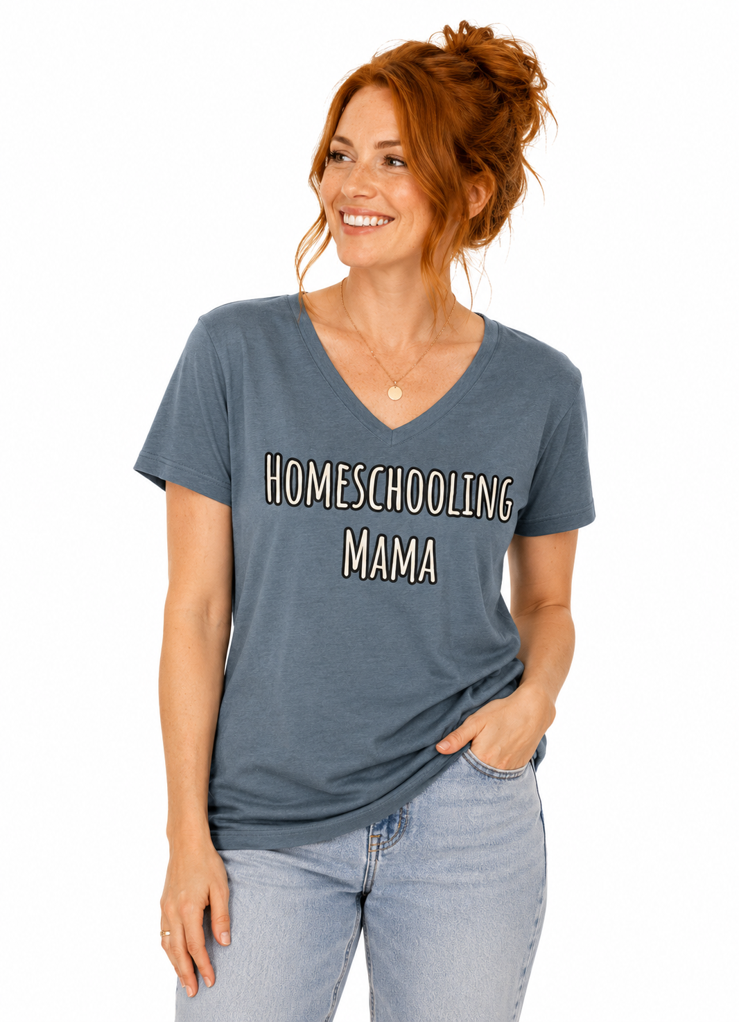 Homeschooling Mama Women’s V-Neck (Blue)